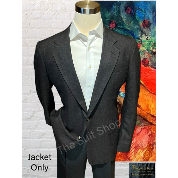 Barrister Other - Vtg Barrister Hart Marx 44L Taupe Gray Burgundy Blue Glen Plaid Blazer Jacket